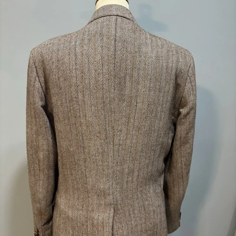 VTG Witty Brothers Herringbone Tweed Wool Blazer Jacket Brown Dark Academia, 42